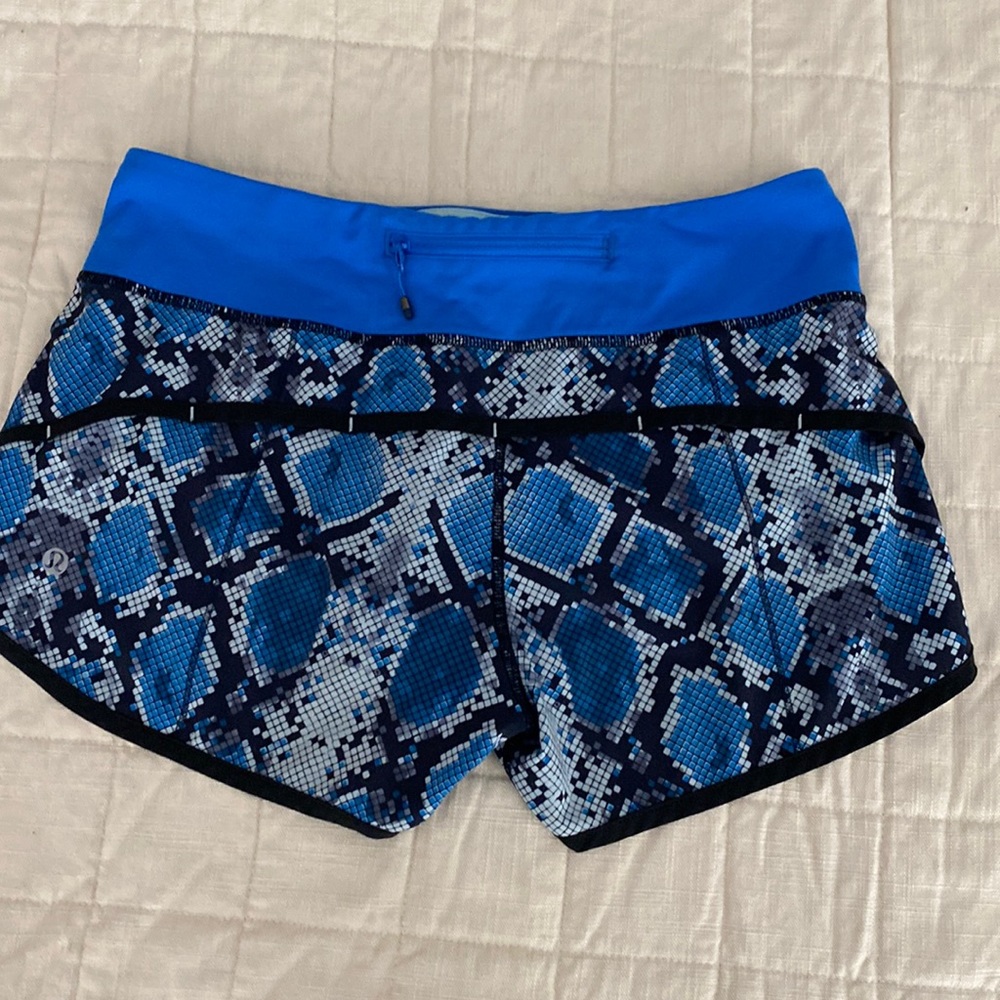 Lululemon Speed Shorts. 2.5 inseam. Size 4. Blue, black & white